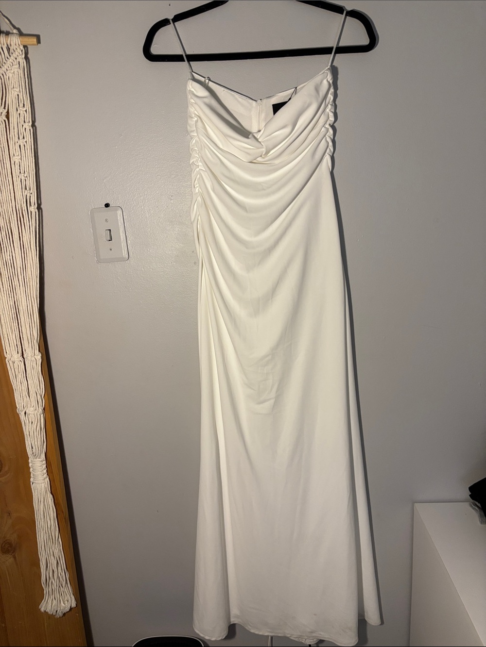 Zara BNWT White Strapless keyhole Draped Lined Maxi Dress